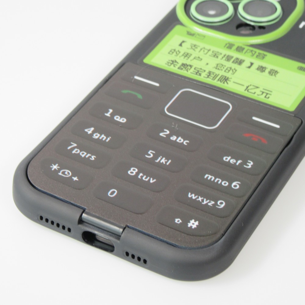 iPhone 14 Pro Case Hülle - Lustige Spass Hülle 3D Retro Nokia Phone mit Spiegel - Schwarz