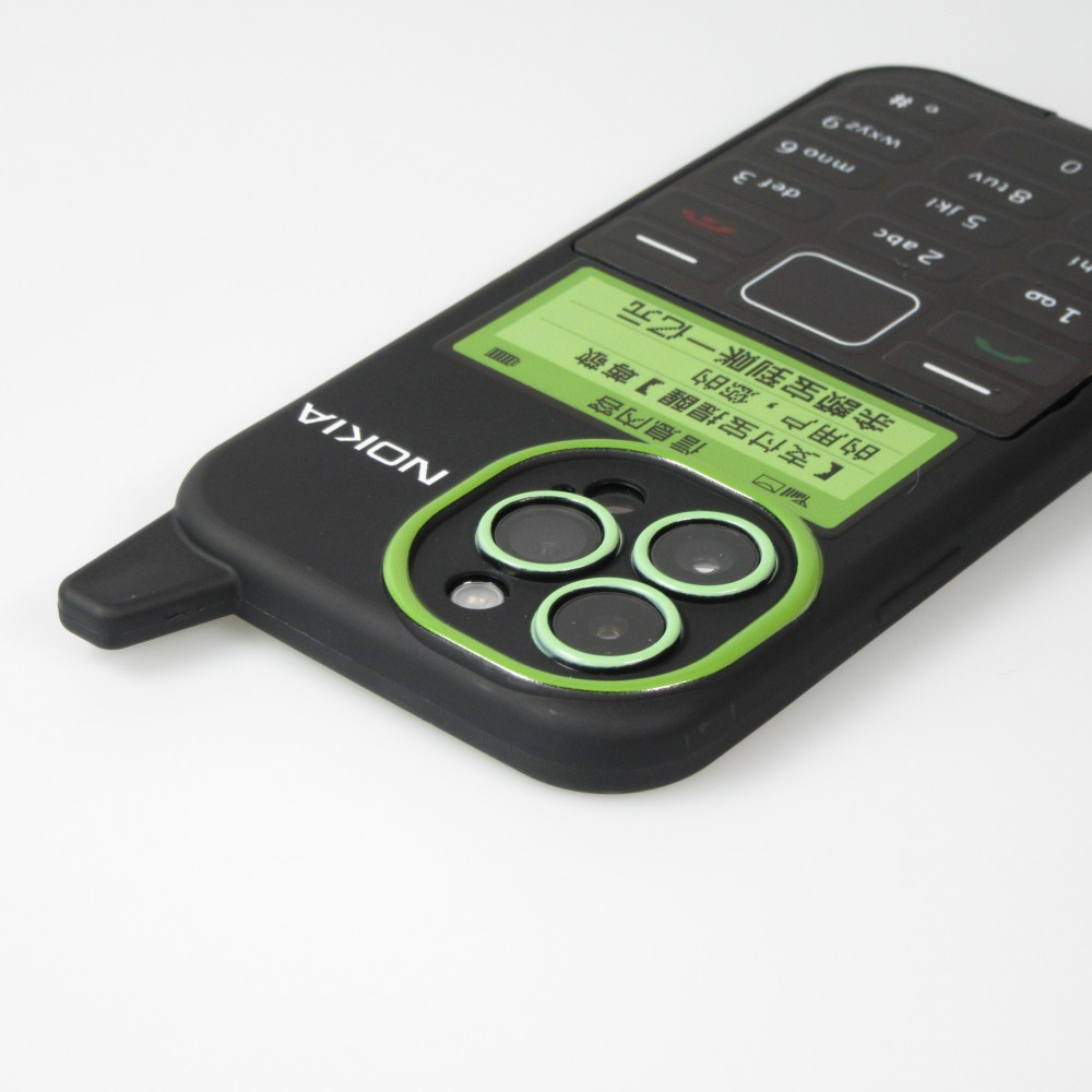 iPhone 14 Pro Case Hülle - Lustige Spass Hülle 3D Retro Nokia Phone mit Spiegel - Schwarz