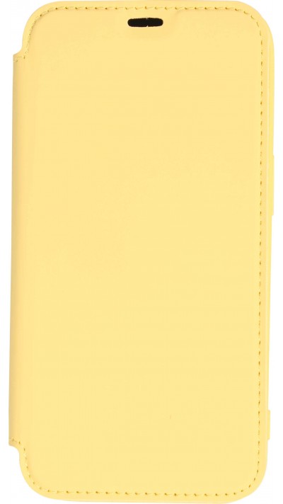 Fourre iPhone 15 - Flip silicone souple avec surface lisse et mate - Jaune