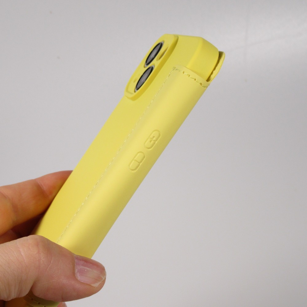 iPhone 15 Case H&uuml;lle - Flip weiches Silikon mit matt glatter Oberfl&auml;che - Gelb