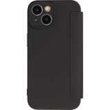 iPhone 15 Case H&uuml;lle - Flip weiches Silikon mit matt glatter Oberfl&auml;che - Schwarz