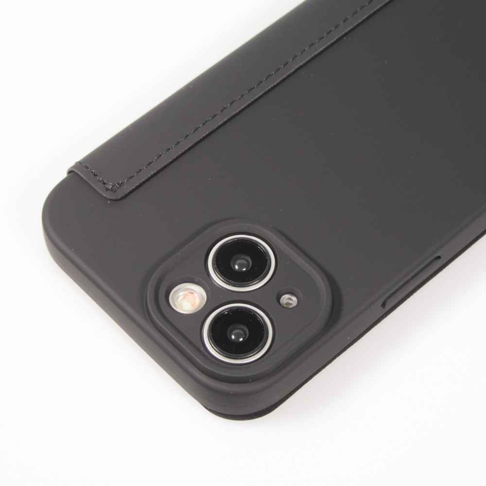 iPhone 15 Case H&uuml;lle - Flip weiches Silikon mit matt glatter Oberfl&auml;che - Schwarz