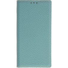 iPhone 15 Pro Case Hülle - Flip 3D echtes genarbtes Rindsleder - Blau