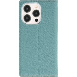 iPhone 15 Pro Case Hülle - Flip 3D echtes genarbtes Rindsleder - Blau