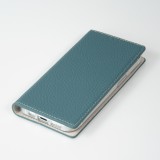 iPhone 15 Pro Case Hülle - Flip 3D echtes genarbtes Rindsleder - Blau