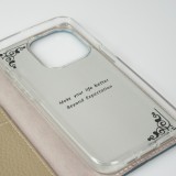 iPhone 15 Pro Case Hülle - Flip 3D echtes genarbtes Rindsleder - Blau