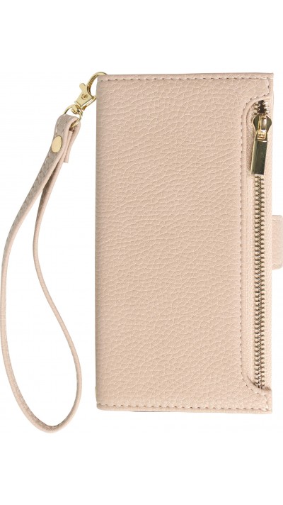 iPhone 15 Pro Max Case Hülle - Flip Wallet aus veganem Leder mit Brieftasche und Magnetverschluss - Beige