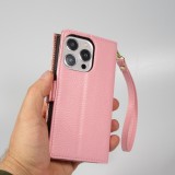 iPhone 15 Pro Case Hülle - Flip Wallet aus veganem Leder mit Brieftasche und Magnetverschluss - Violette