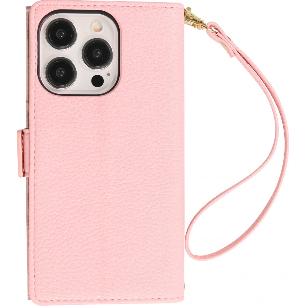 iPhone 15 Pro Case Hülle - Flip Wallet aus veganem Leder mit Brieftasche und Magnetverschluss - Violette