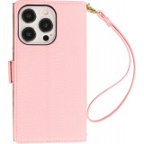 iPhone 15 Pro Case Hülle - Flip Wallet aus veganem Leder mit Brieftasche und Magnetverschluss - Violette