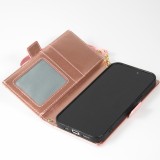 iPhone 15 Pro Case Hülle - Flip Wallet aus veganem Leder mit Brieftasche und Magnetverschluss - Violette