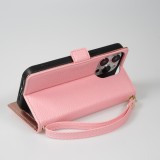 iPhone 15 Pro Case Hülle - Flip Wallet aus veganem Leder mit Brieftasche und Magnetverschluss - Violette