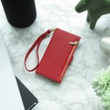 iPhone 15 Pro Case Hülle - Flip Wallet aus veganem Leder mit Brieftasche und Magnetverschluss - Rot