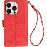 iPhone 15 Pro Case Hülle - Flip Wallet aus veganem Leder mit Brieftasche und Magnetverschluss - Rot