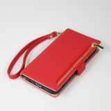 iPhone 15 Pro Case Hülle - Flip Wallet aus veganem Leder mit Brieftasche und Magnetverschluss - Rot