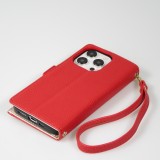 iPhone 15 Pro Case Hülle - Flip Wallet aus veganem Leder mit Brieftasche und Magnetverschluss - Rot
