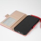 iPhone 15 Pro Case Hülle - Flip Wallet aus veganem Leder mit Brieftasche und Magnetverschluss - Rot