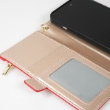 iPhone 15 Pro Case Hülle - Flip Wallet aus veganem Leder mit Brieftasche und Magnetverschluss - Rot