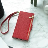 iPhone 15 Pro Case Hülle - Flip Wallet aus veganem Leder mit Brieftasche und Magnetverschluss - Rot