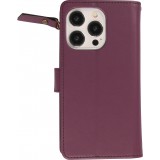 iPhone 15 Pro Max Case Hülle - Brieftaschen-Hülle luxuriös und raffiniert mit Magnet Verschluss & Münz- und Kartenfach - Dunkelviolett