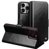 iPhone 14 Pro Max Case Hülle - Flip Qialino Echtleder mit magnetischem Verschluss - Schwarz