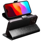 iPhone 14 Pro Max Case Hülle - Flip Qialino Echtleder mit magnetischem Verschluss - Schwarz
