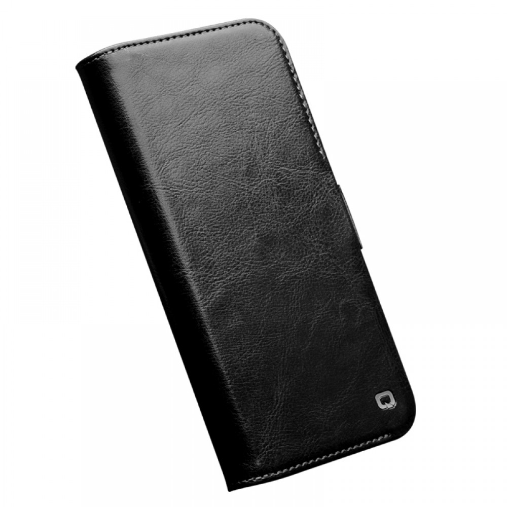 iPhone 14 Pro Max Case Hülle - Flip Qialino Echtleder mit magnetischem Verschluss - Schwarz