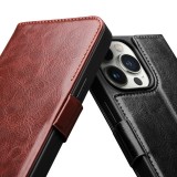 iPhone 14 Pro Max Case Hülle - Flip Qialino Echtleder mit magnetischem Verschluss - Schwarz