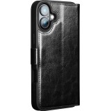 iPhone 16e Case Hülle - Flip Qialino Echtleder mit magnetischem Verschluss - Schwarz