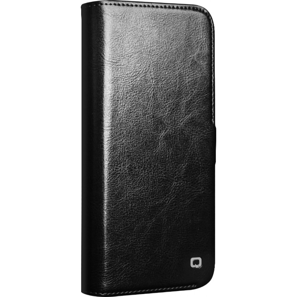 iPhone 16e Case Hülle - Flip Qialino Echtleder mit magnetischem Verschluss - Schwarz