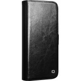 iPhone 16e Case Hülle - Flip Qialino Echtleder mit magnetischem Verschluss - Schwarz