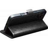 iPhone 16e Case Hülle - Flip Qialino Echtleder mit magnetischem Verschluss - Schwarz