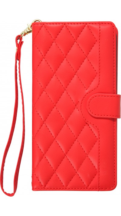 iPhone 16 Case Hülle - Elegante Flip-Matratze mit Magnetverschluss Trageschlaufe und Kartenfächern - Rot