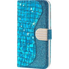 Hülle iPhone 7 / 8 / SE (2020, 2022) - Flip Croco Strass  blau