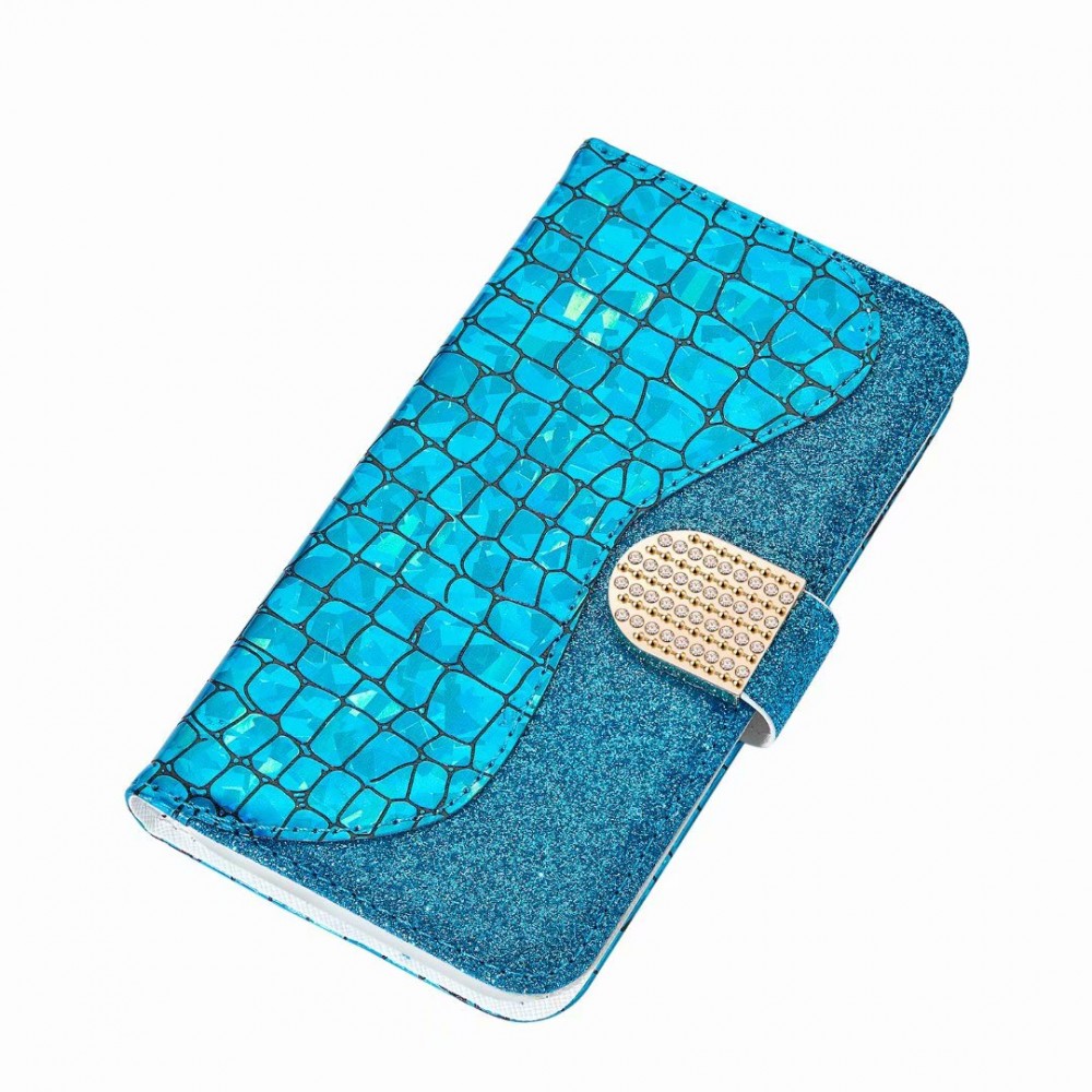 Hülle iPhone 7 / 8 / SE (2020, 2022) - Flip Croco Strass  blau