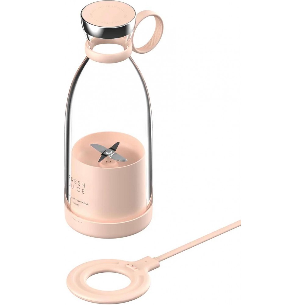 Fresh Juice - Smoothie Maker mixeur 350ml portable blender avec station de charge à induction USB - Rose