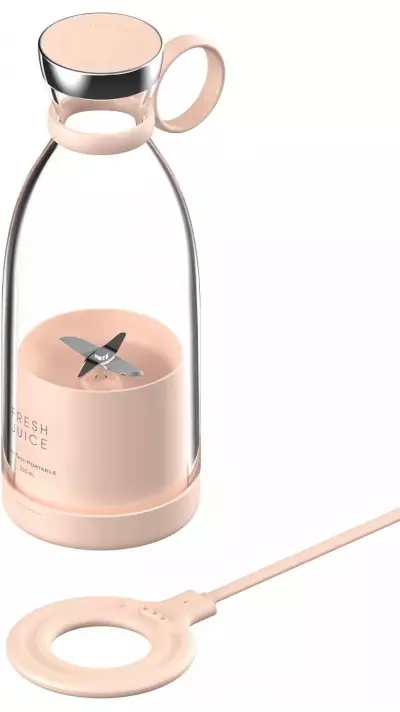 Fresh Juice - Smoothie Maker tragbarer Mixer 350ml portable blender mit USB induktions Ladestation - Rosa