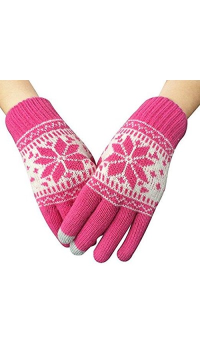 Strickhandschuhe "Snowflake" für Winter mit Touchscreen kompatibilität - Rosa