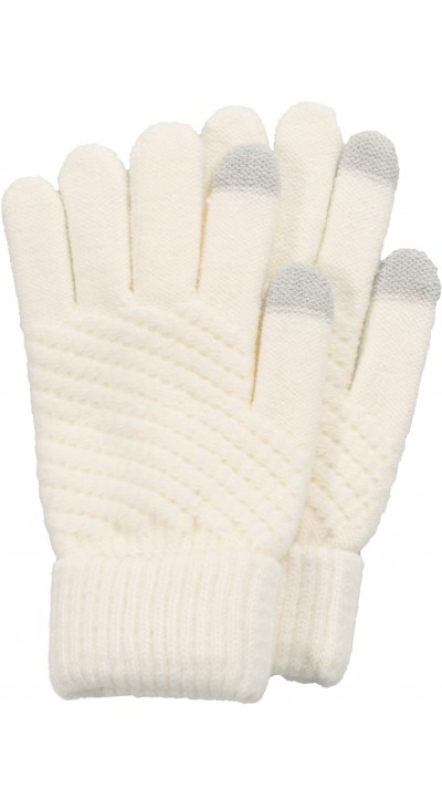Winter-Touch-Handschuhe aus Strick mit Kompatibilität für Smartphone- und Tablet-Bildschirme - Weiß
