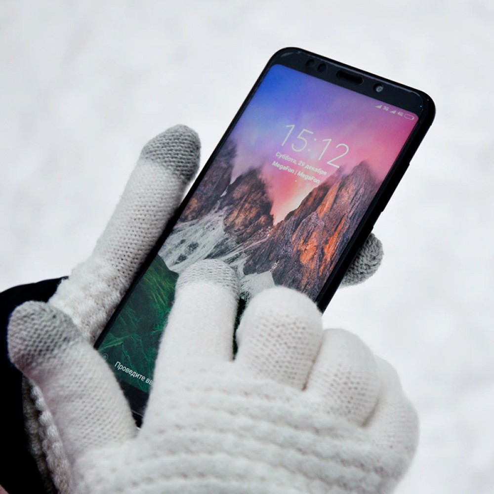 Winter-Touch-Handschuhe aus Strick mit Kompatibilität für Smartphone- und Tablet-Bildschirme - Weiß