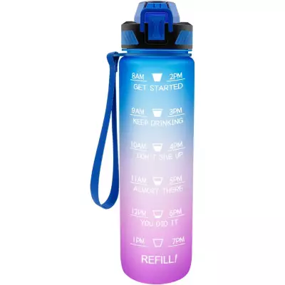 Grosse Wasserflasche 1000ml Stay Hydrated mit Drink-Motivation und Sicherheitsverschluss - Blau/Rosa