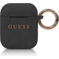 AirPods 1 / 2 Case Hülle - Guess Silikon Glitzer Pailletten - Schwarz