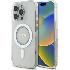 Coque iPhone 16 Pro Max - Guess Strass IML MagSafe - Blanc