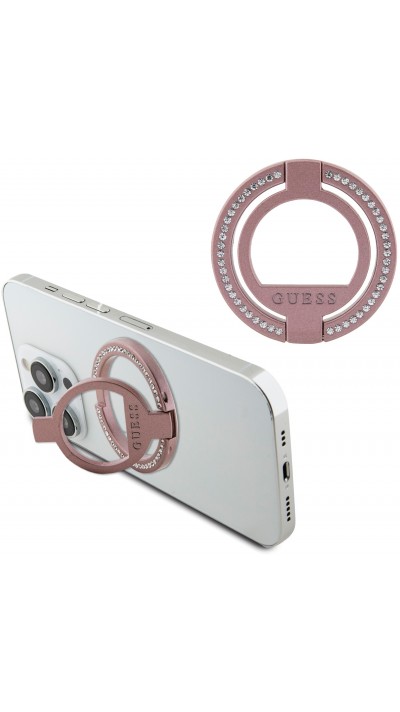 Guess Magnetring Telefonhalter mit Strass kompatibel Magsafe - Rosa