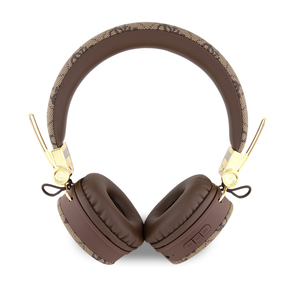 Guess Premium-Audio-Kopfhörer drahtlos On-Ear Headphones Bluetooth 5.3 - Studio Quality Sound - Leder Monogramm - Braun