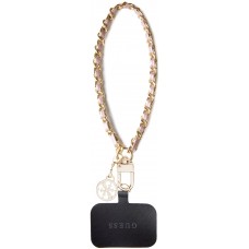 Guess abnehmbarer Handgelenkriemen aus goldenen Gliedern und Kunstlederschnürsenkel mit Charm-Anhänger - Rosa