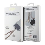 Guess abnehmbarer Handgelenkriemen aus goldenen Gliedern und Kunstlederschnürsenkel mit Charm-Anhänger - Rosa