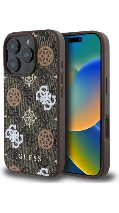 iPhone 16 Pro Max Case Hülle - Guess Monogramm Peony mit MagSafe - Braun