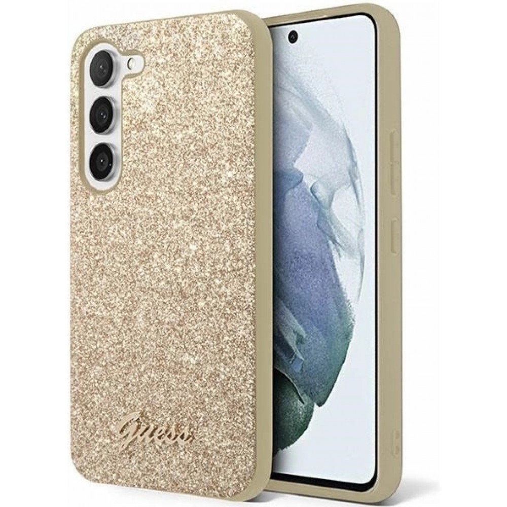 Galaxy S24 Ultra Case Hülle - Guess Gold Paillettes mit goldenem Metall-Logo - Gold
