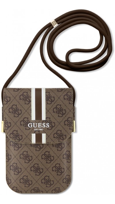 Guess pochette universelle de téléphone monogramme similicuir lanière ajustable et porte-carte - Brun